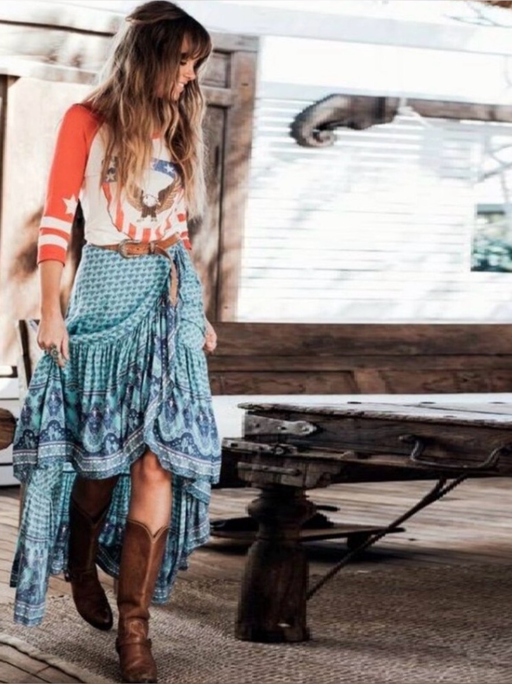 SPELL Set 🦋 Rare Vintage Sunset Road Wrap Skirt in Aqua M W/ Bralette S/M